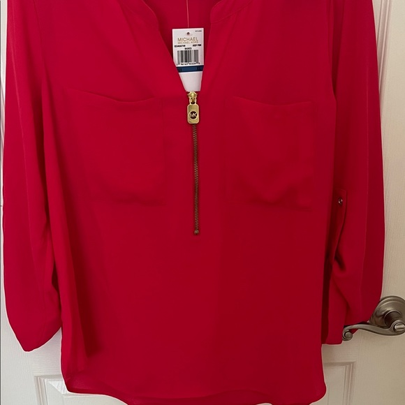 Michael Kors Bright Pink/Red Zip-Front Tunic Top - Picture 4 of 5
